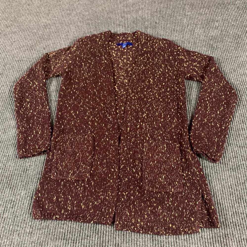 APT 9 Sweater Womens XS Red Open‎ Front Cardigan Metallic Oversized Teacher Work